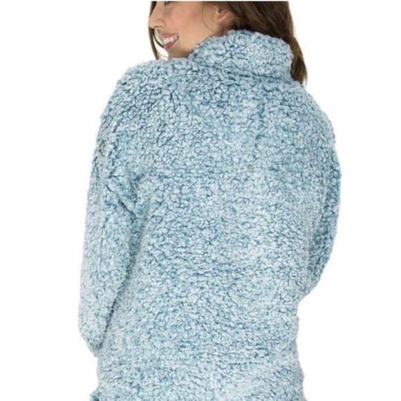 True Grit Aqua Frosty Tipped Pile Pullover 1/4 Zip Super Soft Sherpa Jacket - Picture 2 of 7